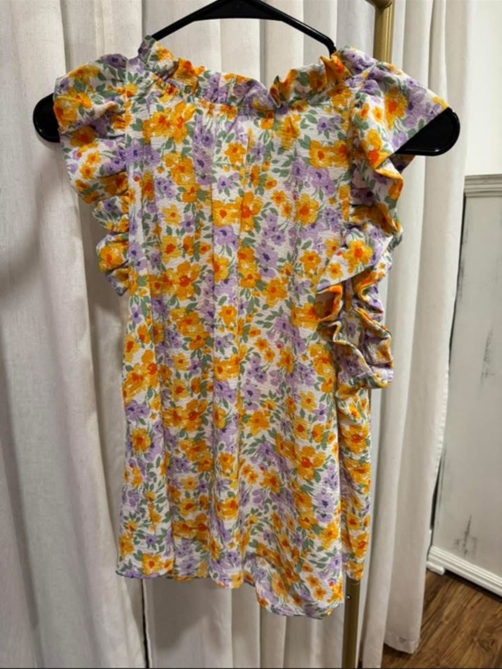 Women’s Floral Ruffle Dress - Yellow & Lavender